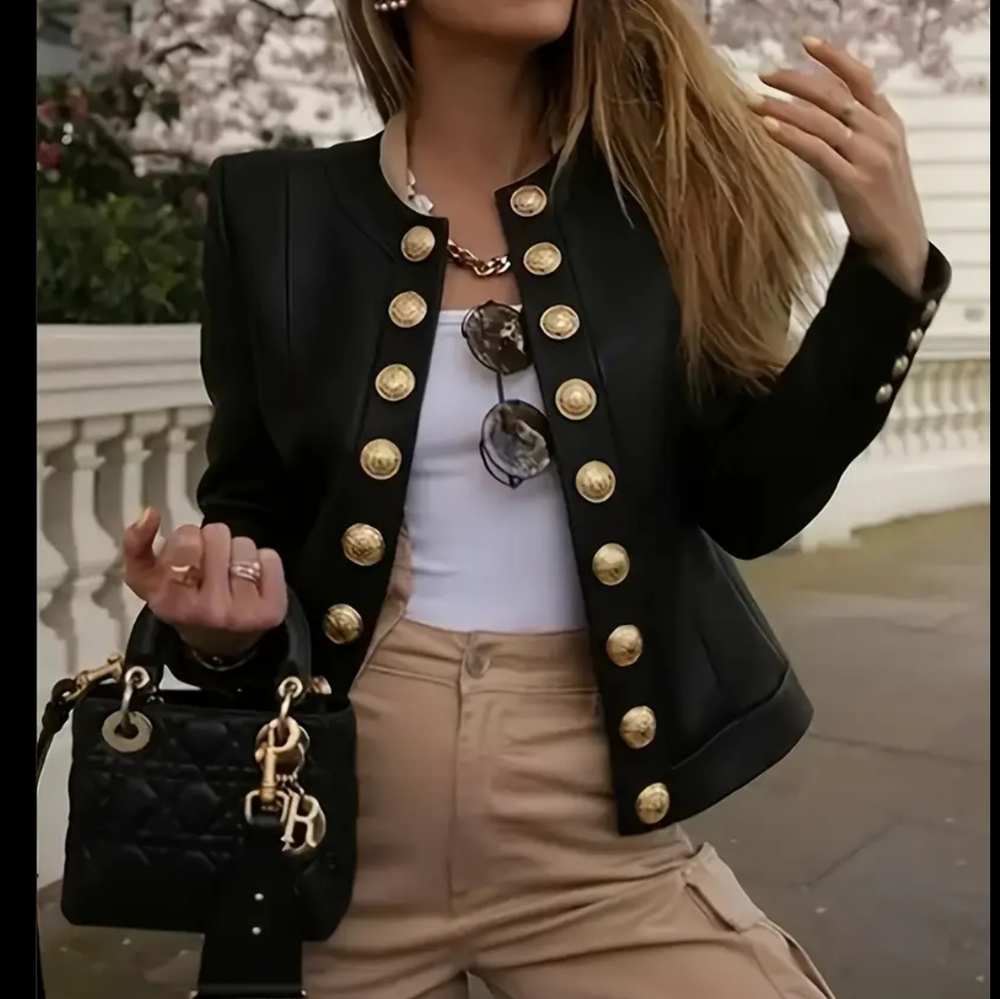 Black Buttoned Women's Jacket - Picture 2 of 7
